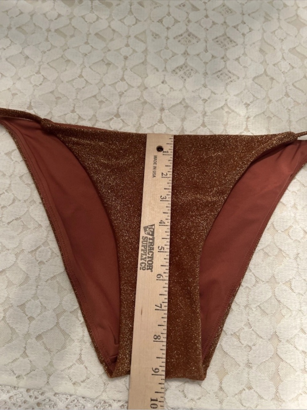 LOVE & SPORTS L 12-14 Metallic Cinnamon Classic Side Tab Bikini Bottom NEW TAG - Picture 14 of 16